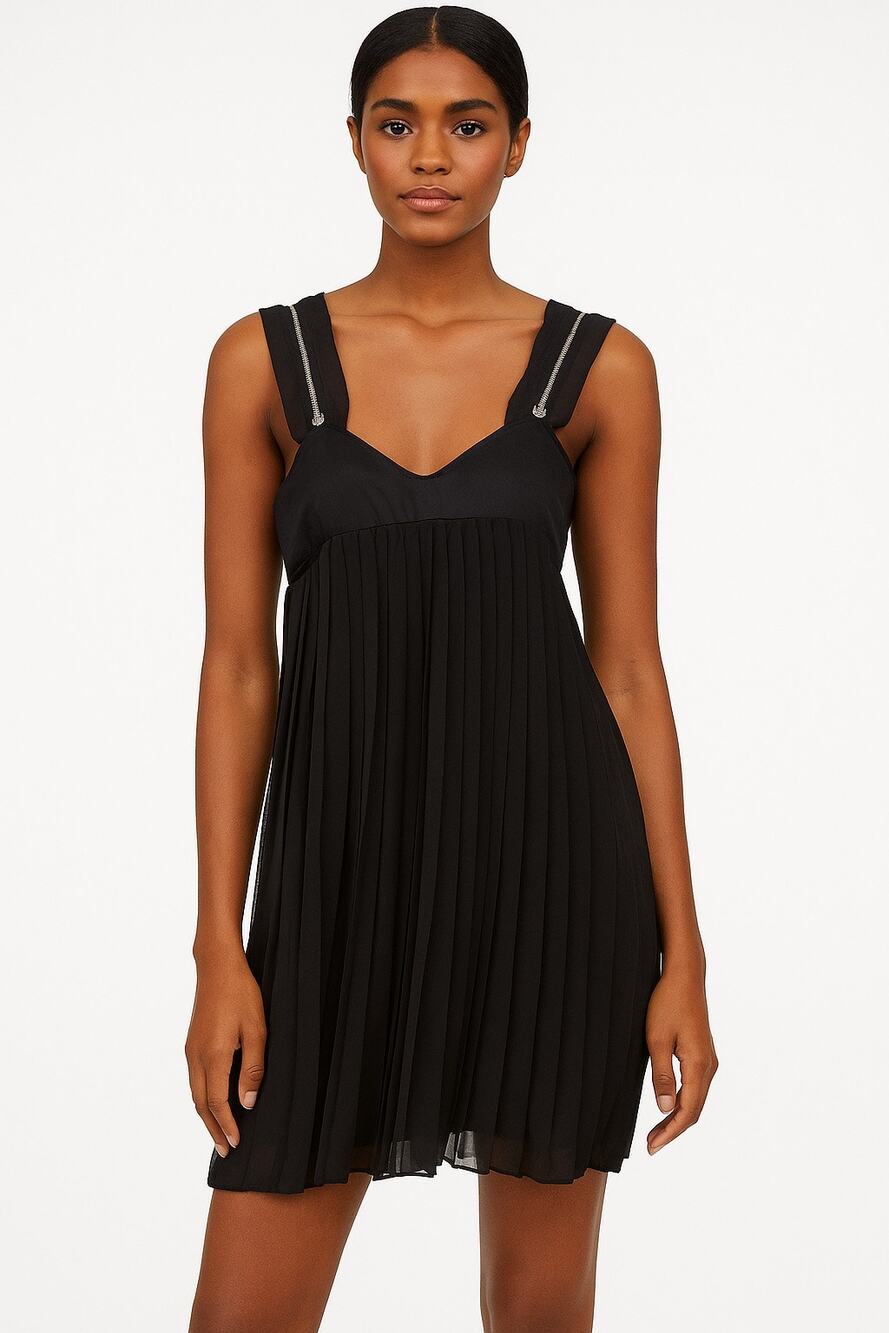 Honey Punch black pleated empire waist dress metal zipper shoulder straps small